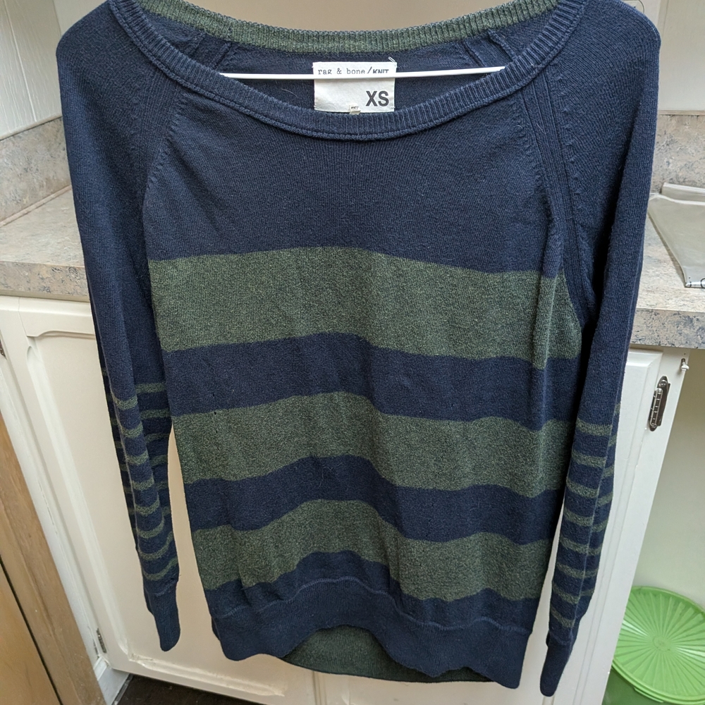 Rag & Bone Navy and Olive Striped Sweater